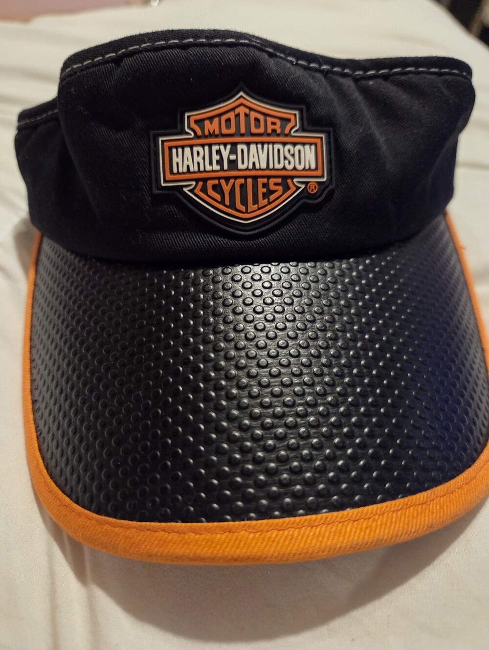 Harley-Davidson Black and Orange Motorcycle Visor Cap